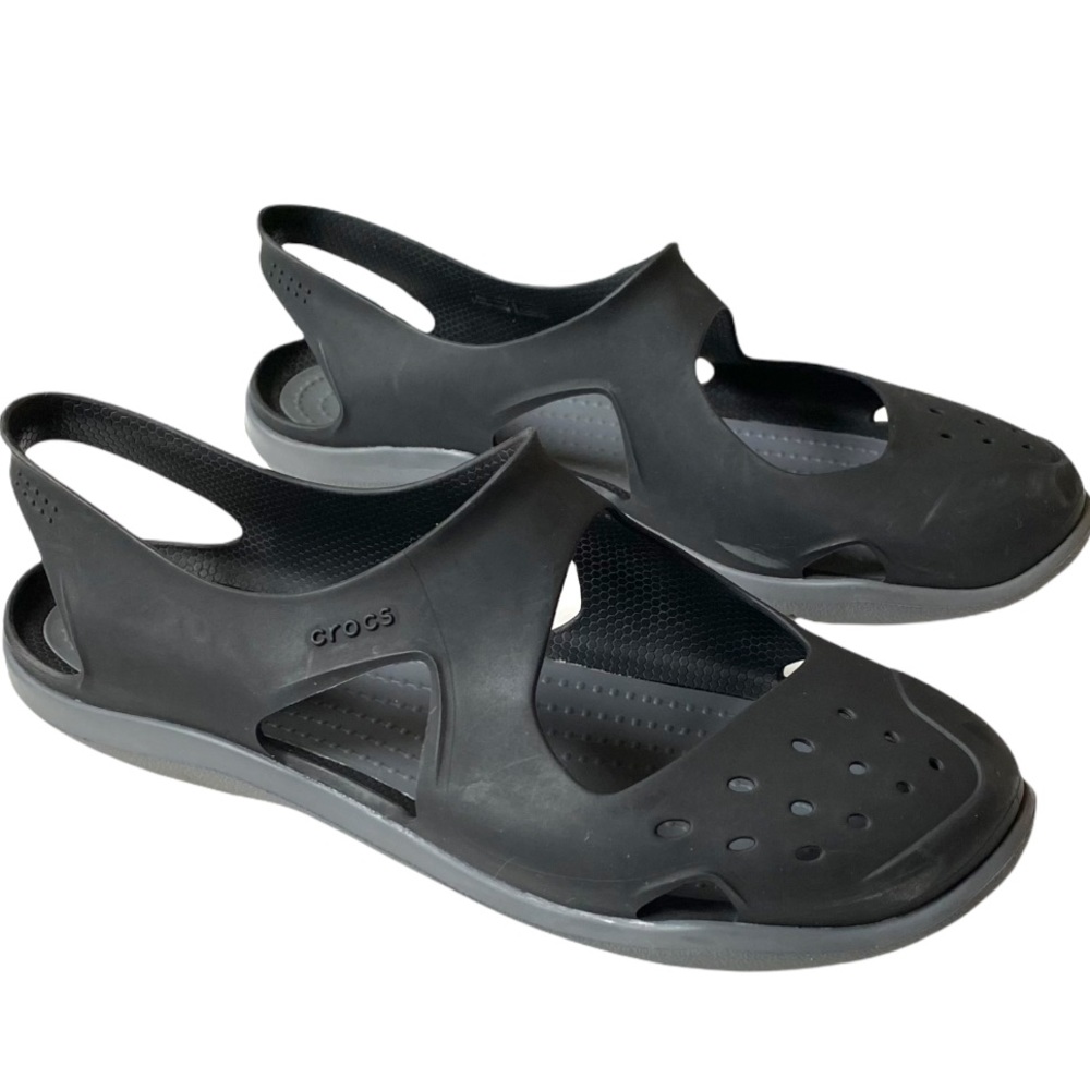 Crocs swiftwater wave black slingback sandals